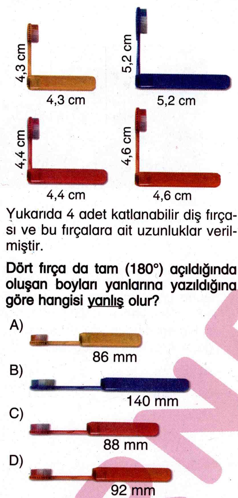 4 farklı boydaki fırçanın uzunluklarının hesaplanması ile ilgili soru