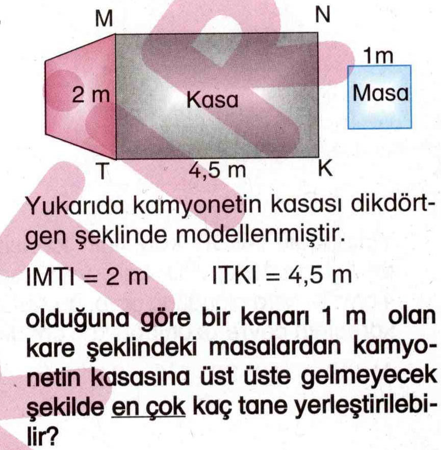 Dikdörtgen şeklindeki kamyonet kasasının alanını hesaplama ile ilgili soru