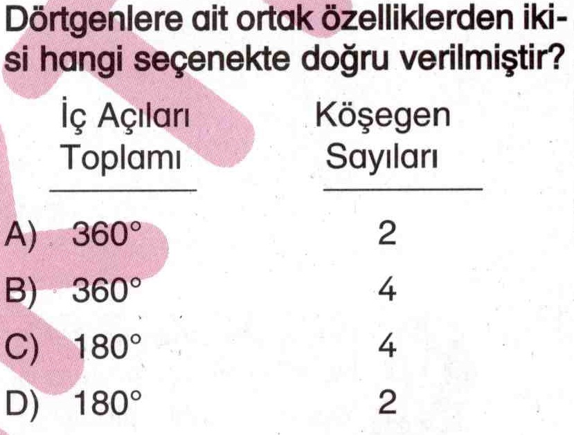 Dikdörtgenlere ait ortak özellikler ile ilgili soru