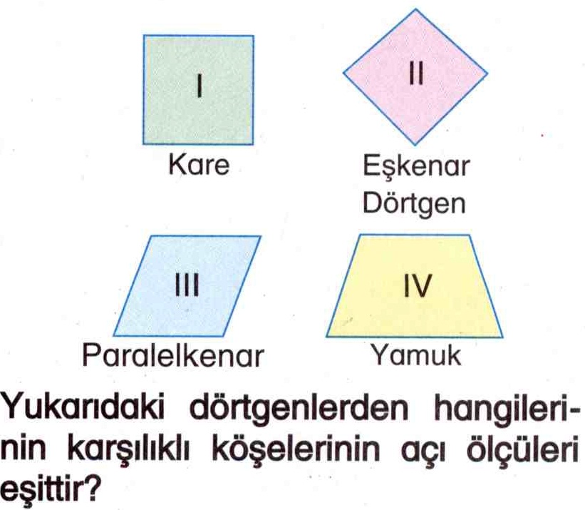 Dörtgenlerin karşılıklı köşe açıları ile ilgili soru