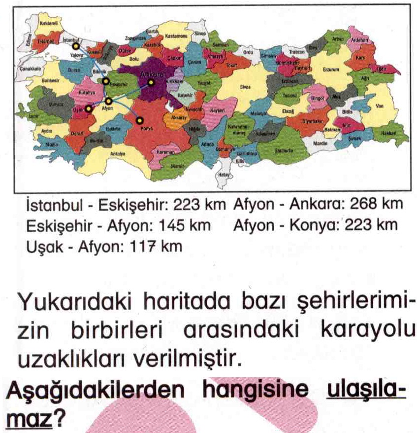 Haritaya göre iki şehir arası mesafe hesaplama ile ilgili soru