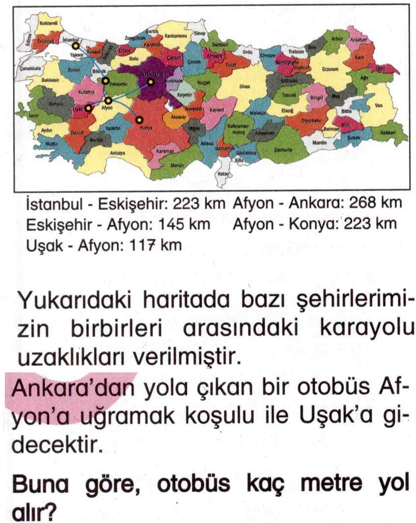 Haritaya göre iki şehir arası otobüs mesafesi hesaplama ile ilgili soru