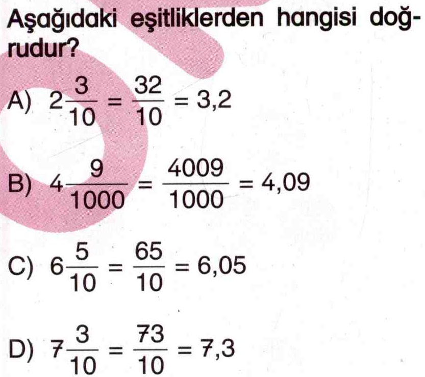 Kesirlerde eşitlik ile ilgili soru