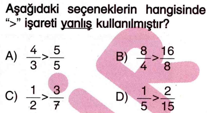 Kesirleri sıralama ile ilgili soru