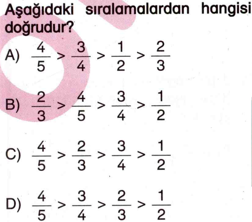 Kesirlerin doğru sıralanması ile ilgili soru