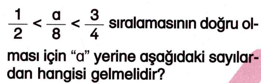 Kesirlerin sıralanması ile ilgili soru
