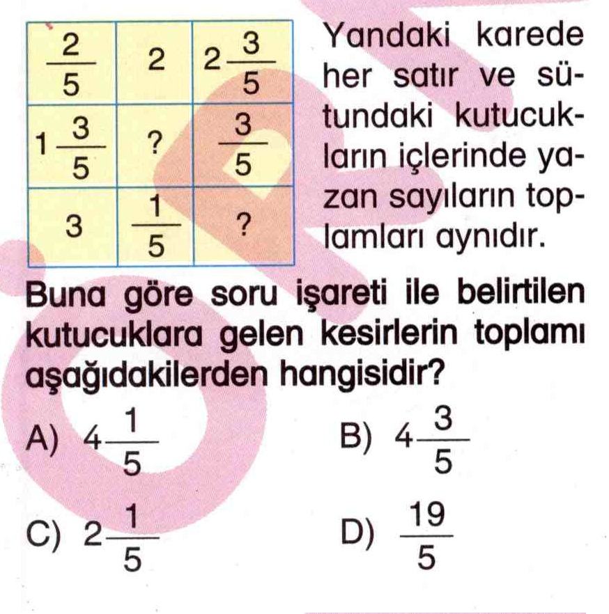 Kesirlerin toplama işlemi ile ilgili soru