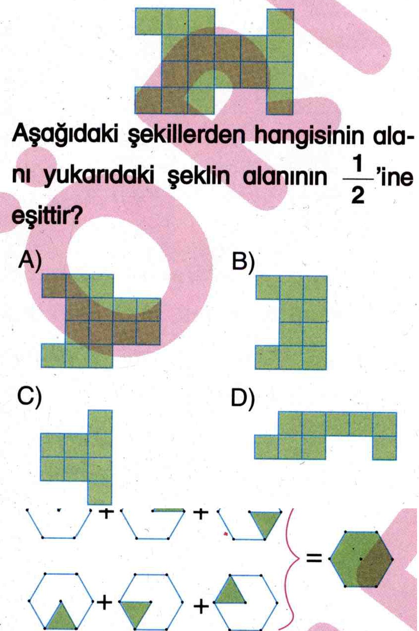 Kesirlerin şekil üzerinde kapladığı alan ile ilgili soru