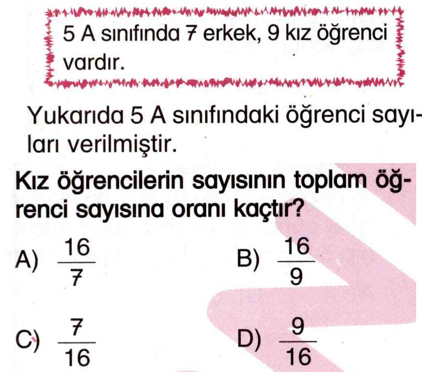 Kız öğrenci sayısının toplam öğrenci sayısına oranı ile ilgili soru