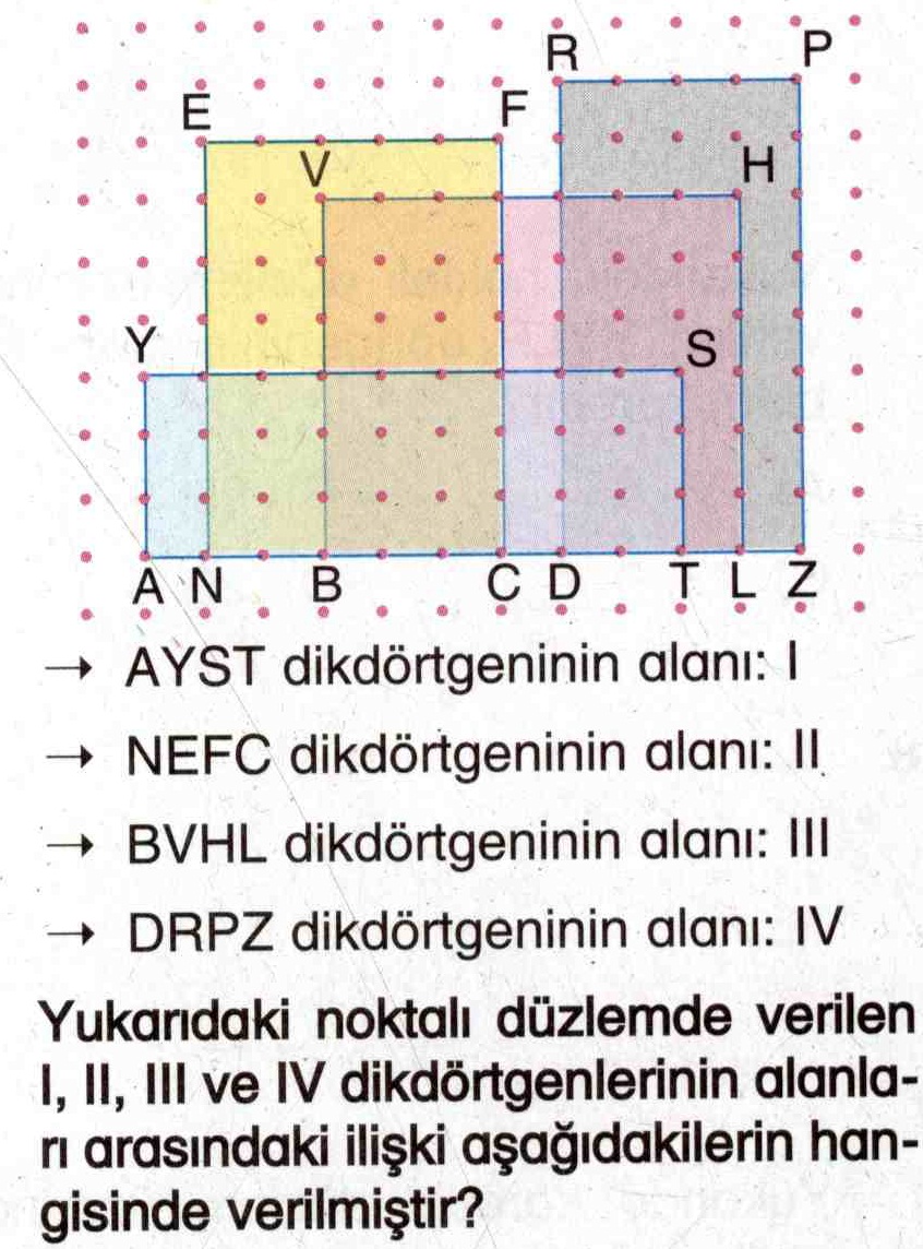 Noktalı düzlem üzerinde dikdörtgen şekillerin alanlarını hesaplama ile ilgili soru