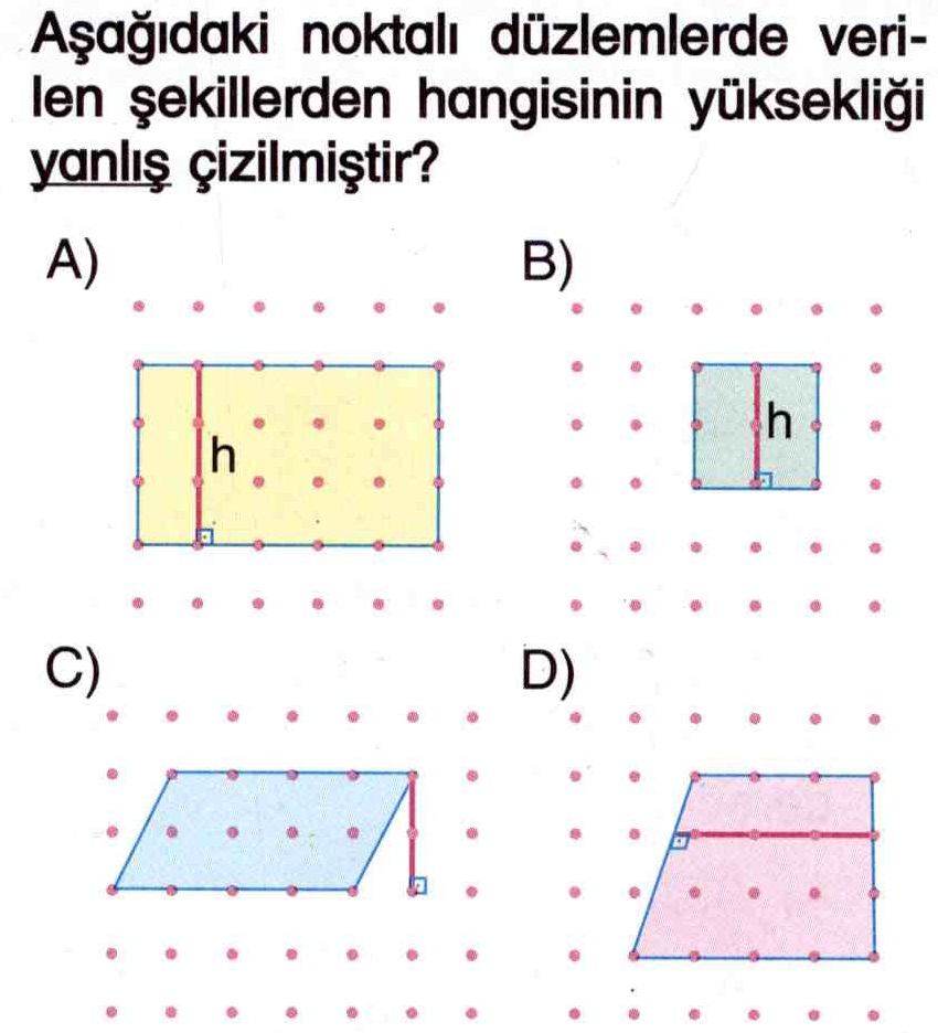 Noktalı düzlemdeki şekillerin yüksekliği ile ilgili soru