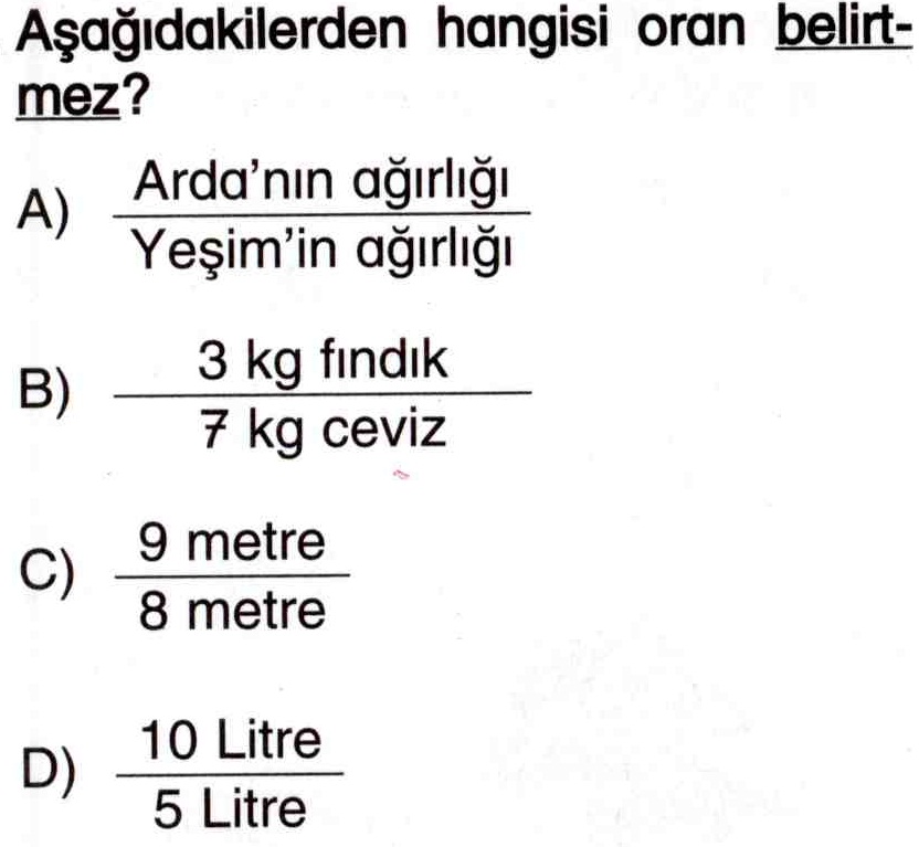 Oran ile ilgili soru