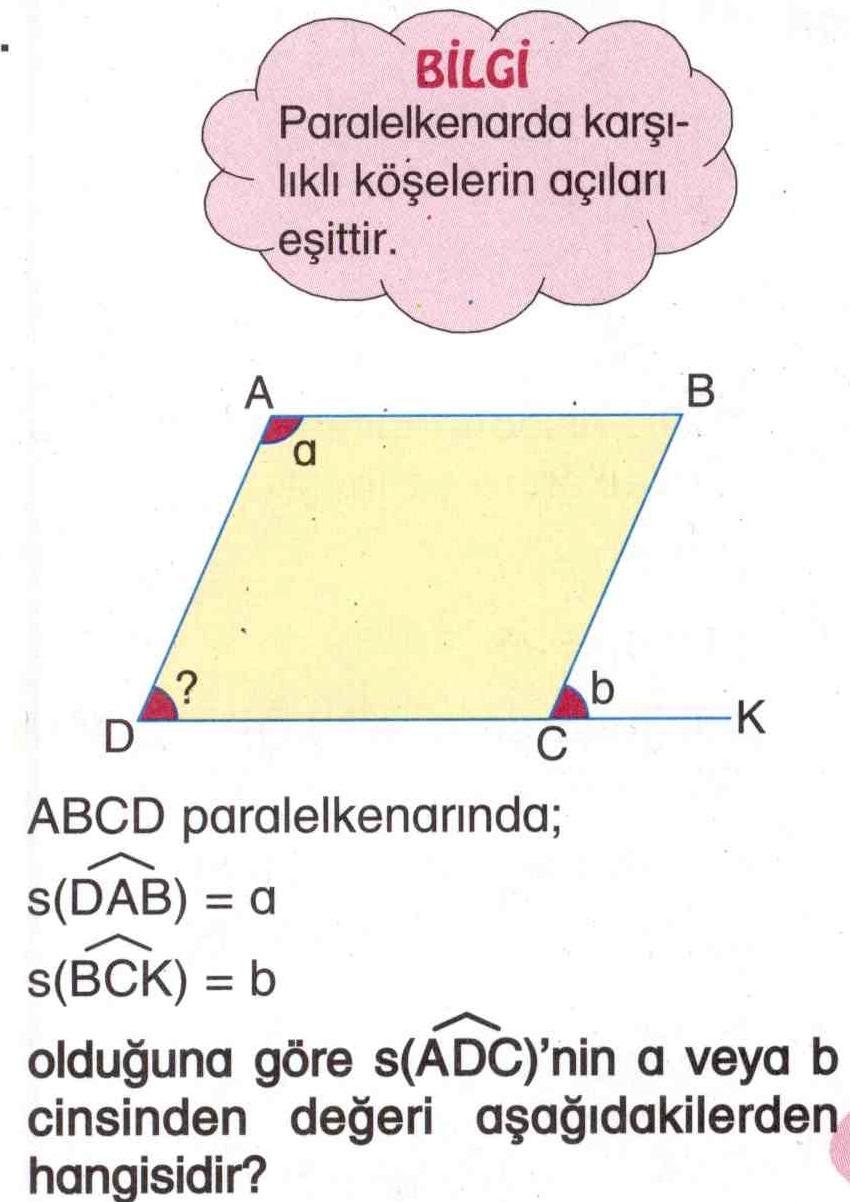 Paralelkenarda karşılıklı köşelerin açıları ile ilgili soru