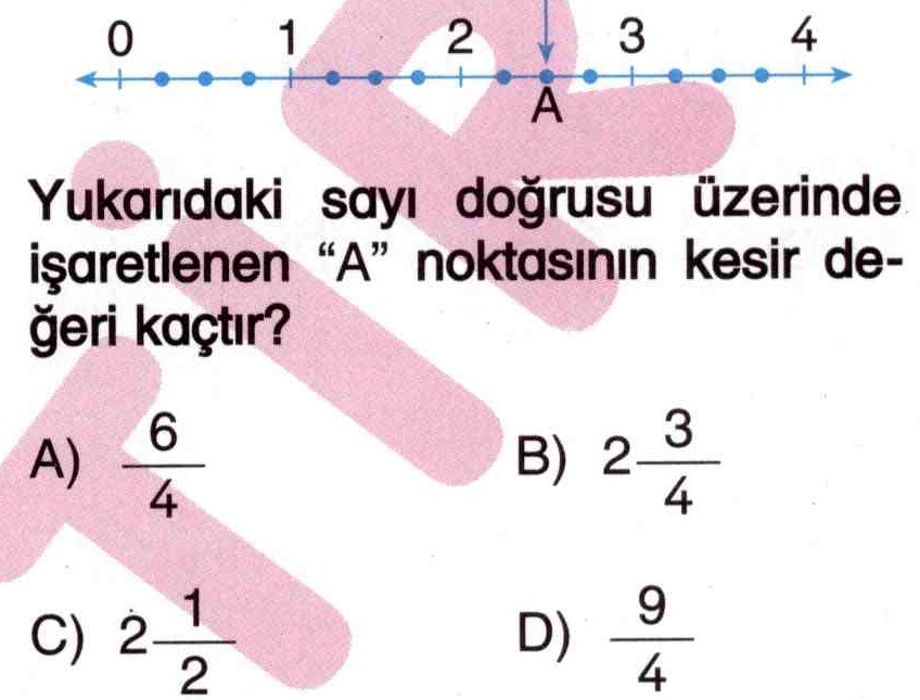 Sayı doğrusu üzerindeki bir noktanın kesir değeri ile ilgili soru