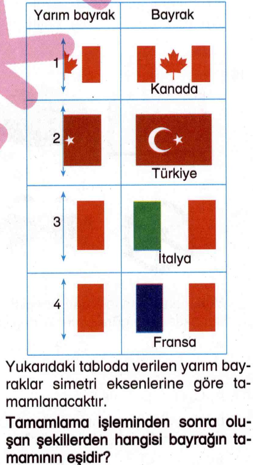 Yarım bayrakların simetri eksenine göre tamamlanması ile ilgili soru