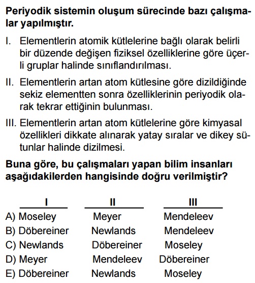 Atom Ve Periyodik Sistem 5 Periyodik Sistem 1 9 Sinif Kimya Online Test Coz Ygs Lys Soru Bankasi Cikmis Sorular