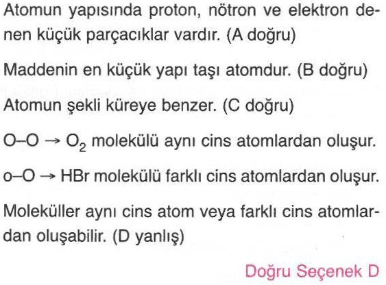 Atom ve molekül ile ilgili sorunun cevabı