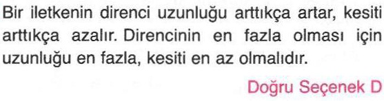 Aynı cins tellerin dirençleri ile ilgili sorunun cevabı