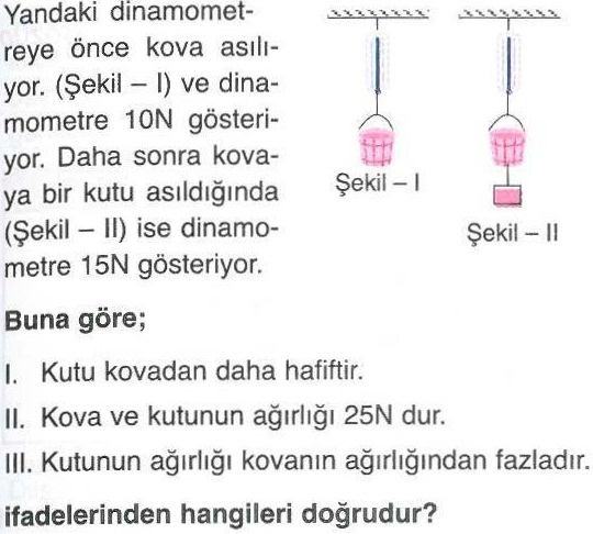 Dinamometreye asılı cisimlerin hareket durumları ile ilgili soru