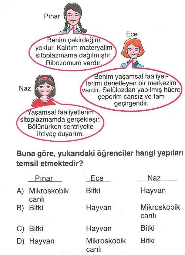 Hücrenin yapısı ile ilgili soru