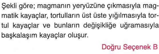 Kayaç oluşumu ile ilgili sorunun cevabı