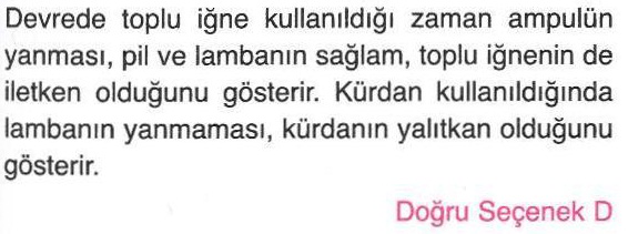 Lamba, pil ve toplu iğne ile yapılan deney ile ilgili sorunun cevabı