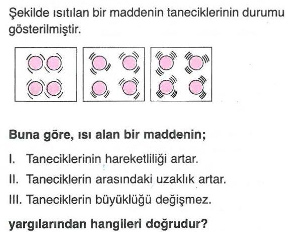 Maddenin taneciklerinin durumu ile ilgili soru