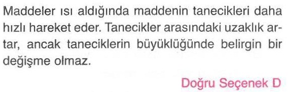 Maddenin taneciklerinin durumu ile ilgili sorunun cevabı