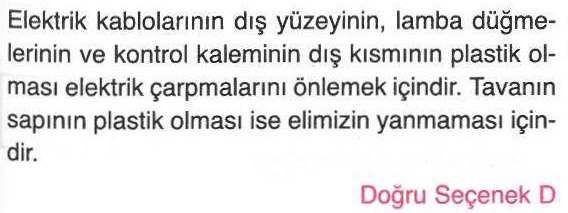 Plastiğin elektrik yalıtkanı olarak kullanılması ile ilgili sorunun cevabı