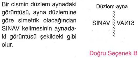 SINAV kelimesinin düzlem aynadaki yansıması ile ilgili sorunun cevabı