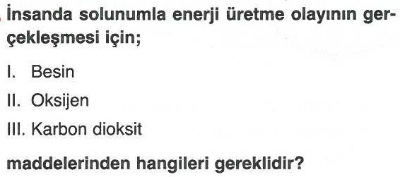 İnsanda solunumla enerji üretme olayı ile ilgili soru